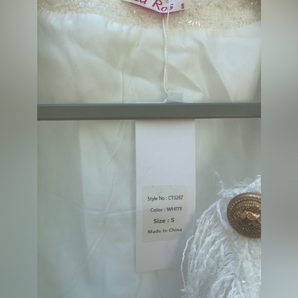 NWT La Ros Designer Inspired White Tweed Fringe Blazer Sz S - Picture 5 of 6